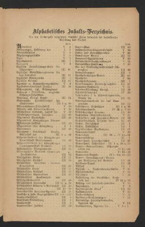 Alphabetisches Inhalts-Verzeichnis.