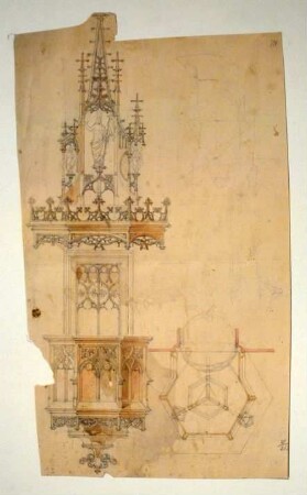 Entwurfszeichnung für die Kanzel in Marktl am Inn, Pfarrkirche St. Oswald