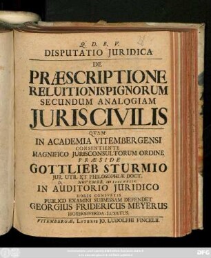 Disputatio Juridica De Præscriptione Reluitionis Pignorum Secundum Analogiam Juris Civilis