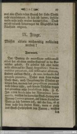 IX. Frage. Müssen ablata nothwendig restiuiret werden?