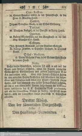 Dritter Absatz. Berufsklassen und Gewerbebetriebe : Dritter Absatz. Von der sämmtlichen Bürgerschaft