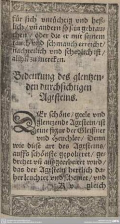 Bedeutung des glentzenden durchsichtigen Agtsteins.