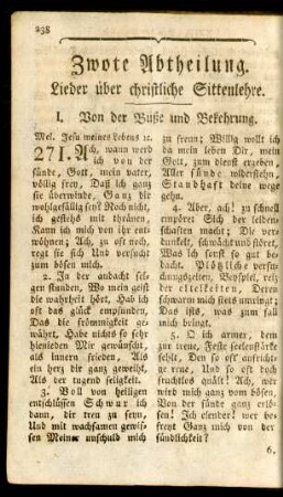 Zwote Abtheilung. Lieder über christliche Sittenlehre