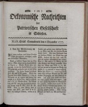 XLIX. Stück. Sonnabends den 6 December 1777.
