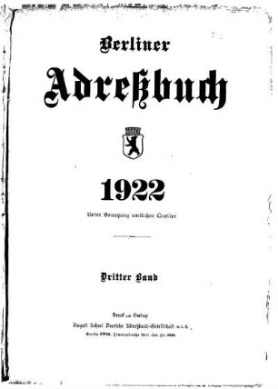 Berliner Adreßbuch 1922 Dritter Band