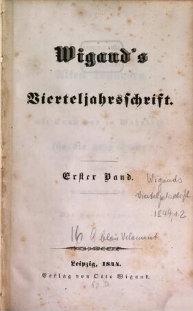 Wigands Vierteljahrsschrift. 1844,1/2, 1844,1/2