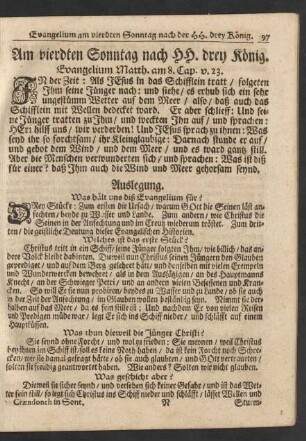 Am vierdten Sonntag nach HH. drey König. Evangelium Matth. am 8. Cap. v. 23.