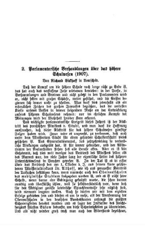 Parlamentarische Verhandlungen über das höhere Schulwesen (1907) : Pädagogische Mitteilungen