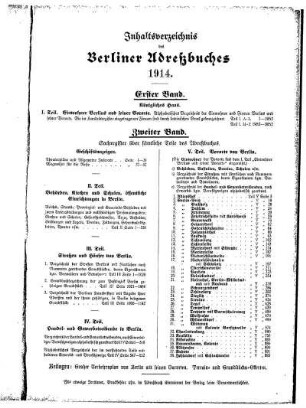 Inhaltsverzeichnis des Berliner Adreßbuches 1914