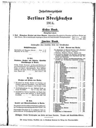 Inhaltsverzeichnis des Berliner Adreßbuches 1914