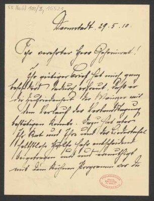 Brief an Ludwig Strecker  und B. Schott's Söhne, Mainzer Liedertafel und Damengesangverein : 29.05.1910