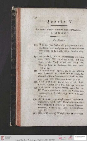 Sectio V. Authores classici veterescum comentar (Nr. 855 - 1456)
