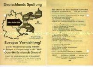 Propagandaflugblatt gegen die Teilung Deutschlands und die Anerkennung der Oder-Neisse-Grenze