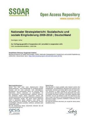 Nationaler Strategiebericht: Sozialschutz und soziale Eingliederung 2008-2010 ; Deutschland