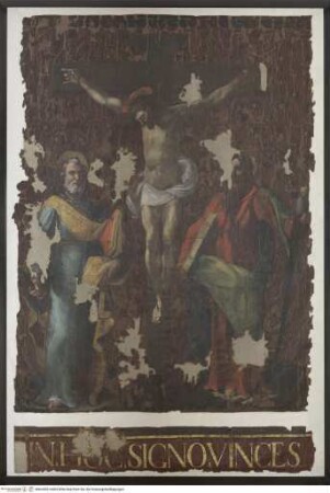 Standarte aus der Schlacht um Lepanto, Kreuzigung Christi mit den Heiligen Petrus und Paulus