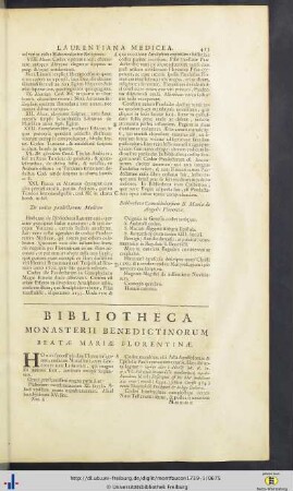 Bibliotheca Monasterii Benedictorum Beatae Mariae Florentinae.