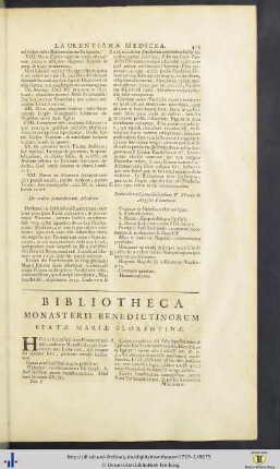 Bibliotheca Monasterii Benedictorum Beatae Mariae Florentinae.