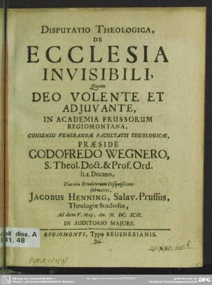 Disputatio theologica de ecclesia invisibili