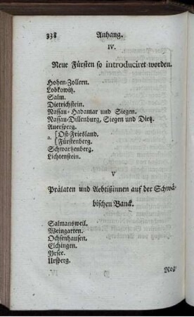 V. Prälaten und Aebtißinnen auf der Schwäbischen Banck.