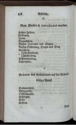 V. Prälaten und Aebtißinnen auf der Schwäbischen Banck.