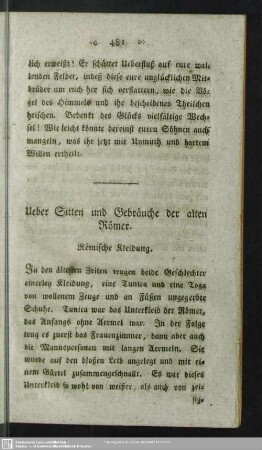 Ueber Sitten und Gebräuche der alten Römer