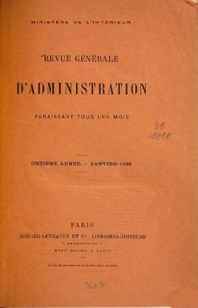 Revue générale d'administration. 31. 1888 = Jan. - Apr.
