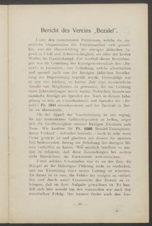 Bericht des Vereins "Bezalel"