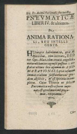 Liber IV. & ultimus. De Anima Rationali, Seu Intelligente.