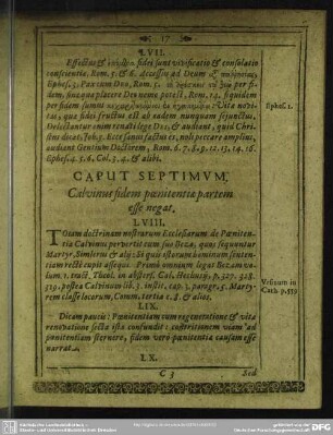 Caput Septimum. Calvinus fidem poenitentiae partem esse negat