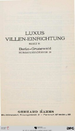 Luxus Villen-Einrichtung : Besitz R., Berlin-Grunewald, Hubertusbaderstr. 20 ; [Versteigerung 15./16. Juni 1937]