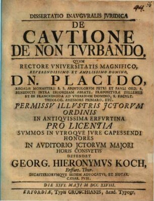 Dissertatio Inavgvralis Jvridica De Cavtione de Non Tvrbando