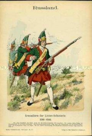 Uniformdarstellung, Grenadiere der Linien-Infanterie, Russland, 1732/1742.