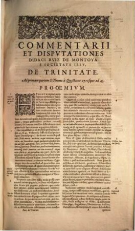 P. Didaci Rviz De Montoya Hispalensis e Societate Iesv, In Collegio Hispalensi S. Hermenegildi Theolog. professoris, Commentaria, Ac Disputationes in primam partem sancti Thomae, De Trinitate