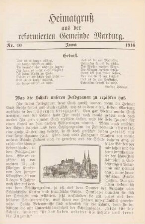 10.1916: Heimatgruß aus der reformierten Gemeinde Marburg