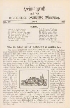 10.1916: Heimatgruß aus der reformierten Gemeinde Marburg