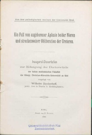 Ein Fall von angeborener Aplasie beider Nieren und streckenweiser Obliteration der Ureteren