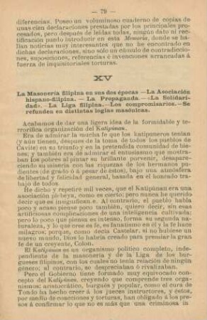 XV. La Masoneria filipina en sus dos épocas. - ...