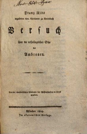 Franz Rids Versuch über die ursprünglichen Sitze der Ambronen