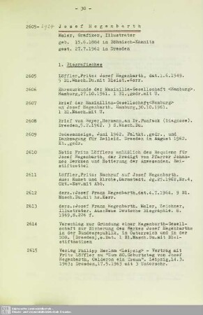 2. Josef Hegenbarth (Nr. 2605 - 2924)