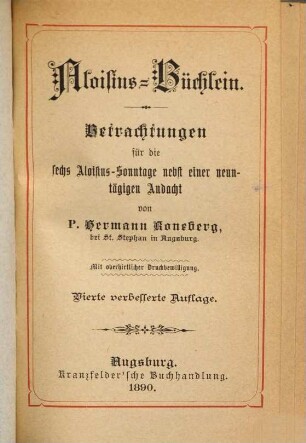 Aloisius-Büchlein : Betrachtungen für die sechs Sonntage und einer neuntägigen Andacht, 4