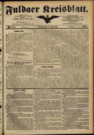 Ausgabe vom Freitag, den 17. September 1909.