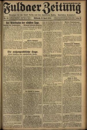 Ausgabe vom Mittwoch, den 19. April 1933.