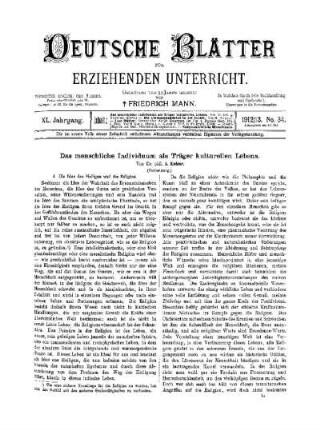 Das menschliche Individuum als Träger kulturellen Lebens : (Fortsetzung)