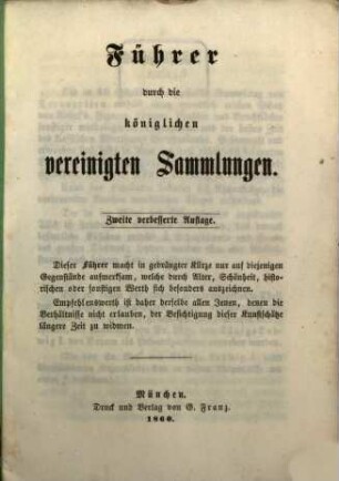 Führer durch die königlichen vereinigten Sammlungen