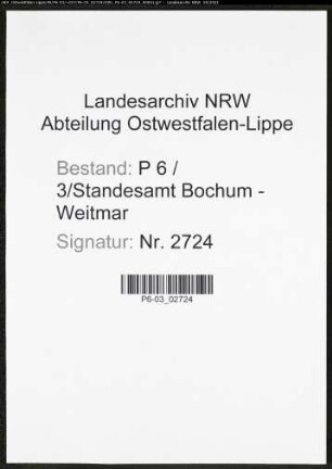 Heiratsregister Standesamt Bochum-Weitmar