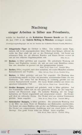 Nachtrag einiger Arbeiten in Silber aus Privatbesitz (Nr. 308-326)