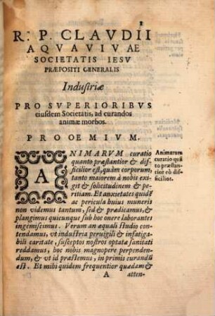 Industriae pro Superioribus Societatis Jesu ad curandos animae morbos