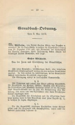 Grundbuch-Ordnung. Vom 5. Mai 1872