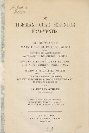 De Tiberiani quae feruntur fragmentis : (Haller Doctordiss.)
