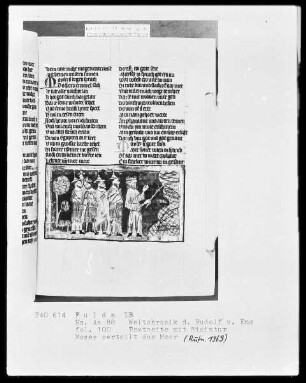 Rudolf von Ems, Weltchronik — Moses zerteilt das Meer, Folio 100recto